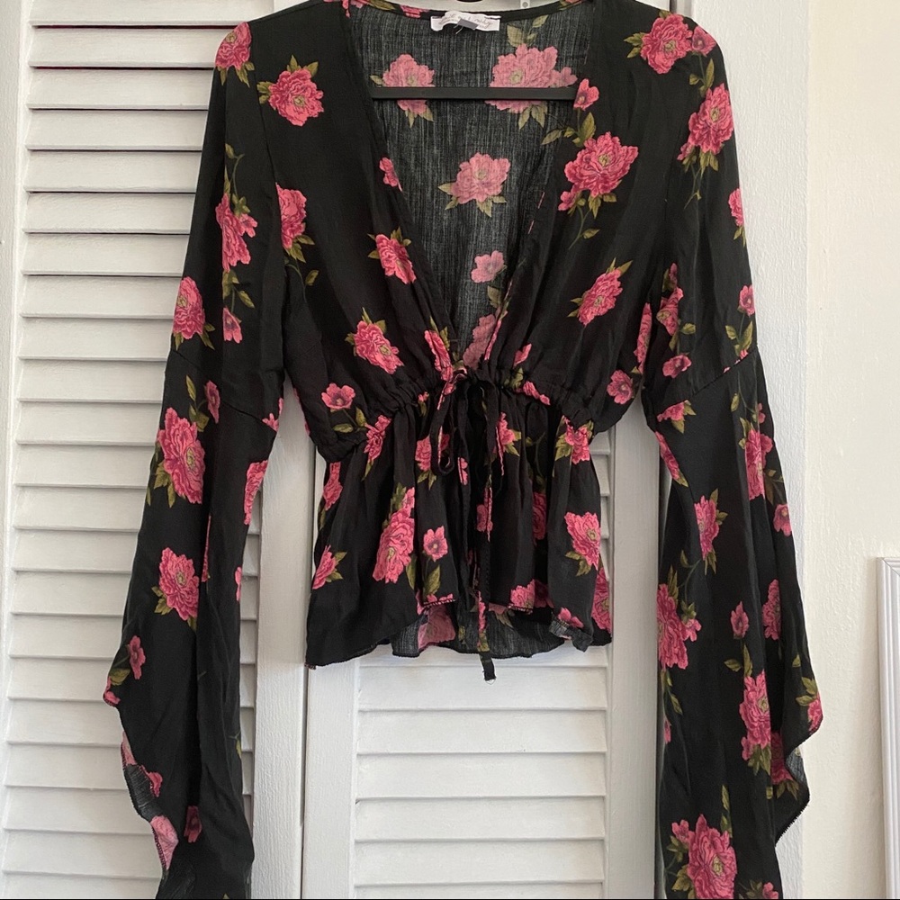Tied front bell sleeve top